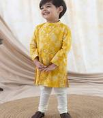 Yellow printed cotton  kurta pyjama