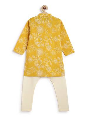 Yellow printed cotton  kurta pyjama 2