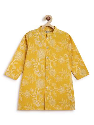 Yellow printed cotton  kurta pyjama 4