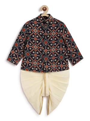 Blue printed cotton bandhgala set 1