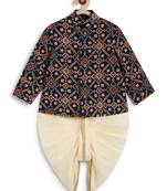 Blue printed cotton bandhgala set