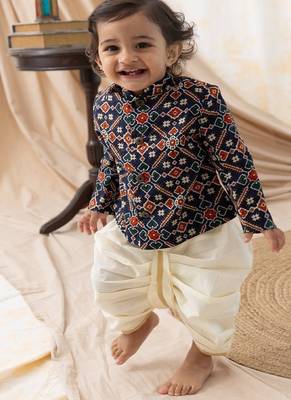 Blue printed cotton bandhgala set 2