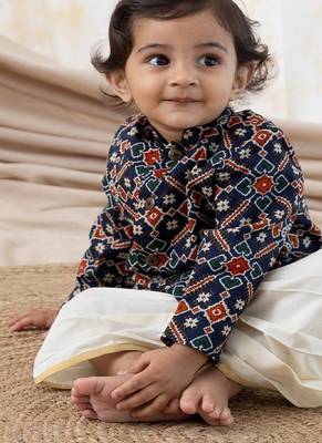 Blue printed cotton bandhgala set 3