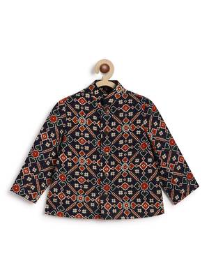 Blue printed cotton bandhgala set 4