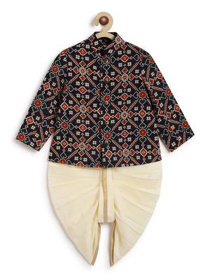 Blue printed cotton bandhgala set 5