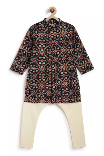 Blue printed cotton  kurta pyjama