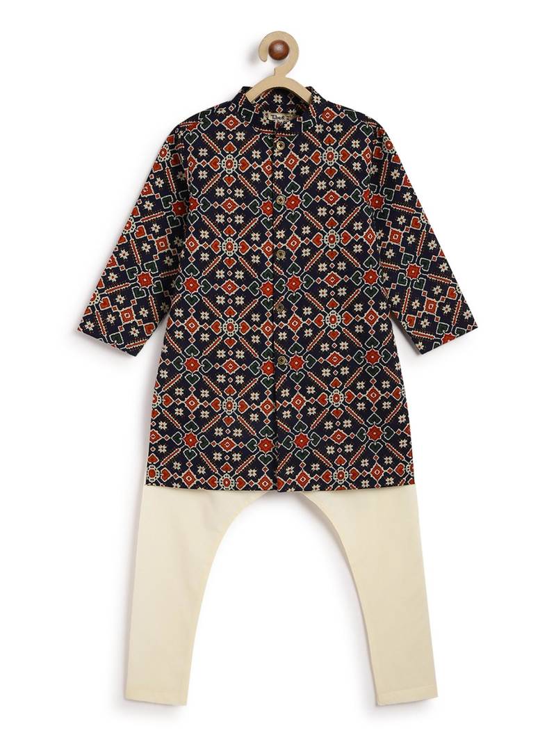 Blue printed cotton  kurta pyjama