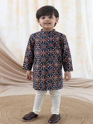 Blue printed cotton  kurta pyjama 2