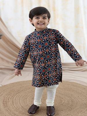 Blue printed cotton  kurta pyjama 3