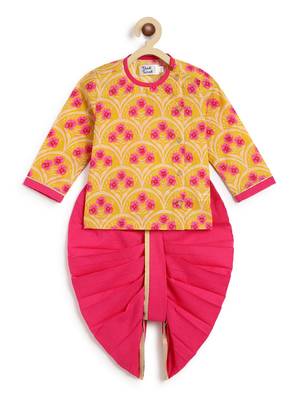 Yellow printed cotton  kurta pyjama 1
