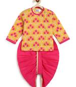 Yellow printed cotton  kurta pyjama