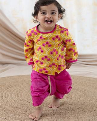 Yellow printed cotton  kurta pyjama 2