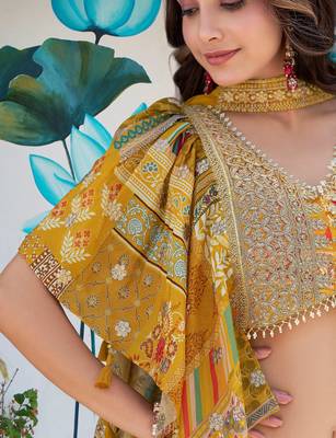 yellow zari embroidered chinon lehenga set choli with dupatta with dupatta 8