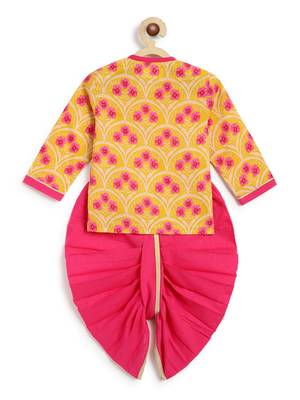Yellow printed cotton  kurta pyjama 3