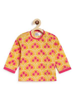 Yellow printed cotton  kurta pyjama 4