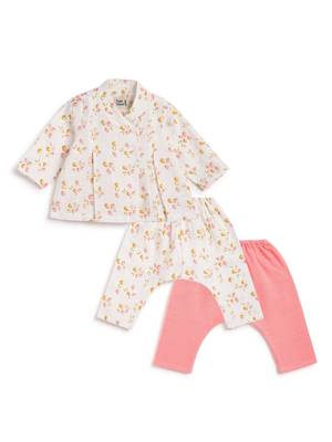 White printed cotton  kurta pyjama 1