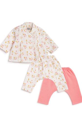 White printed cotton  kurta pyjama