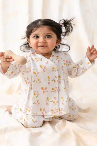 White printed cotton  kurta pyjama