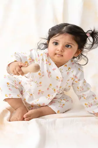 White printed cotton  kurta pyjama