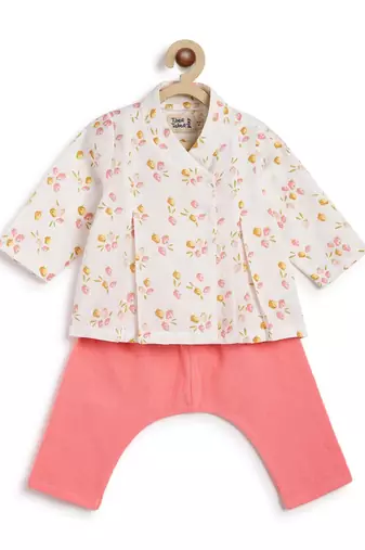 White printed cotton  kurta pyjama