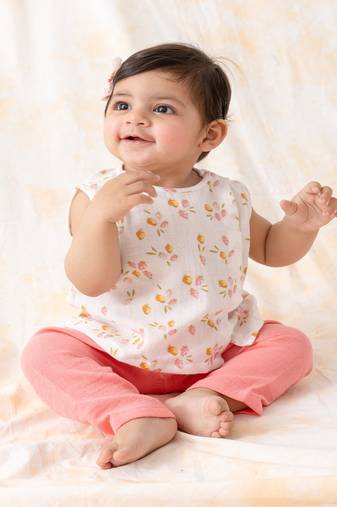 White printed cotton  kurta pyjama