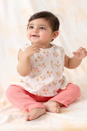 White printed cotton  kurta pyjama