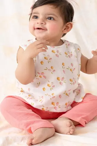 White printed cotton  kurta pyjama