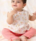 White printed cotton  kurta pyjama