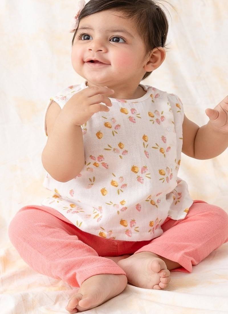 White printed cotton  kurta pyjama