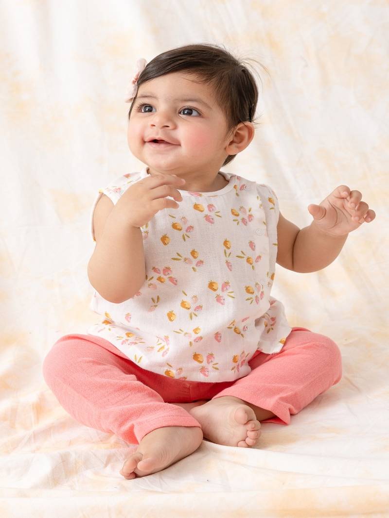White printed cotton  kurta pyjama