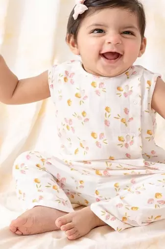 White printed cotton  kurta pyjama
