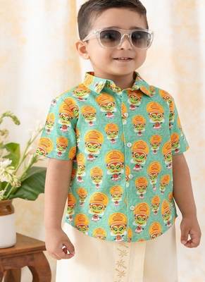 Green printed cotton  shirt 1