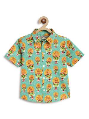 Green printed cotton  shirt 2
