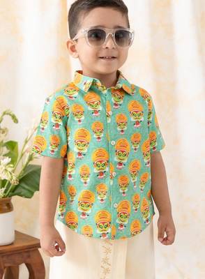 Green printed cotton  shirt 4