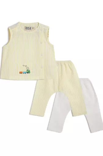 Yellow embroidered cotton  kurta pyjama