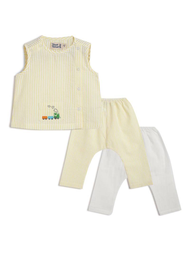 Yellow embroidered cotton  kurta pyjama