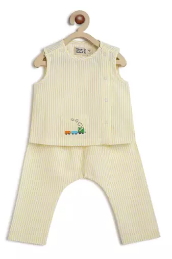 Yellow embroidered cotton  kurta pyjama