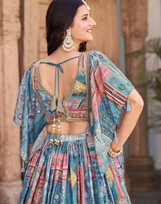 sky blue dori embroidered chinon lehenga set choli with dupatta with dupatta 6