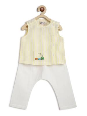 Yellow embroidered cotton  kurta pyjama 4