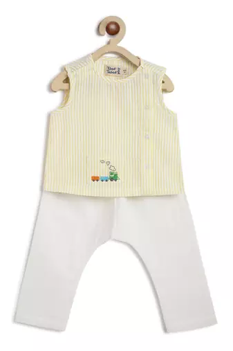 Yellow embroidered cotton  kurta pyjama