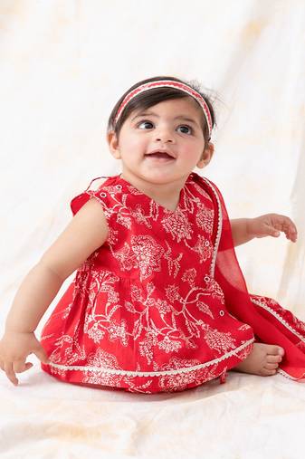 Red printed cotton Kurta set
