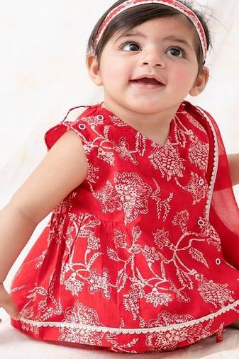 Red printed cotton Kurta set