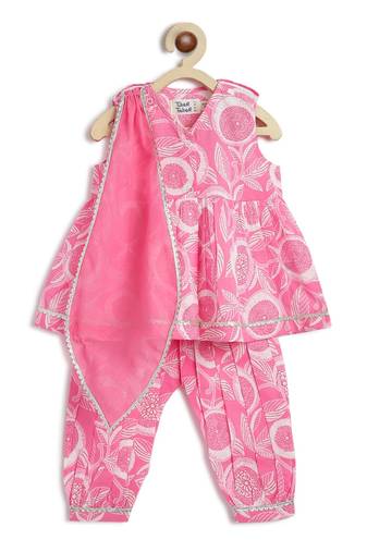 Pink printed cotton Kurta set