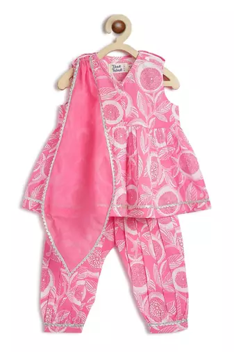 Pink printed cotton Kurta set