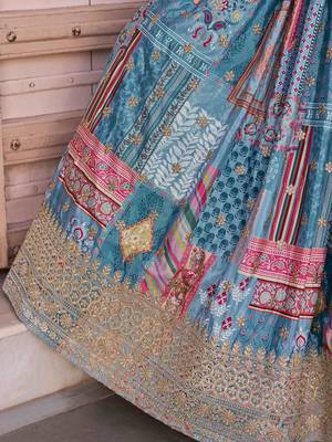 sky blue dori embroidered chinon lehenga set choli with dupatta with dupatta 9