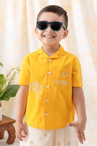 Yellow embroidered cotton  shirt