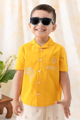 Yellow embroidered cotton  shirt