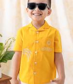 Yellow embroidered cotton  shirt