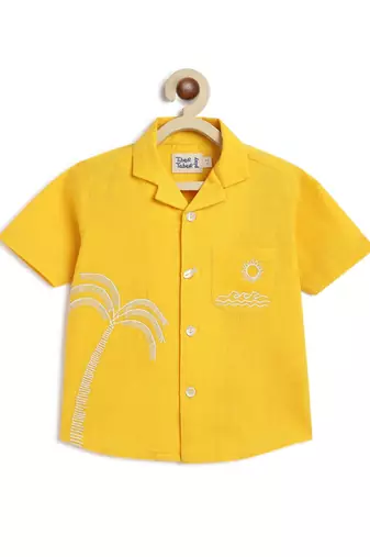 Yellow embroidered cotton  shirt
