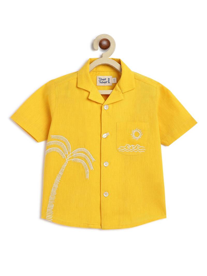 Yellow embroidered cotton  shirt